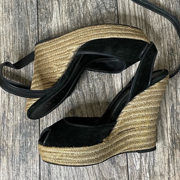 THEORY Espradille Wedge Platform Sandals Ankle Strap Black Suede EU 38.5 /US 8.5 - Picture 8 of 11